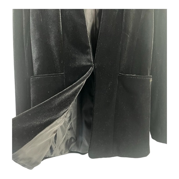 Calvin Klein Luxe Black Velvet Sharp Shoulder Collareless blazer Womens 6 P - Picture 6 of 16
